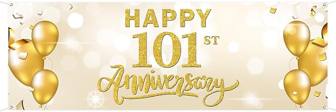 WeBenison Large Happy101st Anniversary Banner Anniversary Garden Backdrop by WeBenison