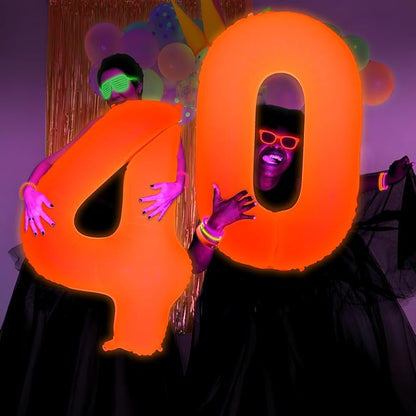Mega-L Glow in The Dark Party Supplies, 40 Inch Orange Number 6 Balloon | Glow - Image 5
