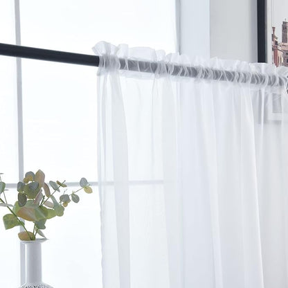 SpaceDresserWhite Kitchen Sheer Valance Curtains 36 Inch, Voile Sheer Cafe - Image 7