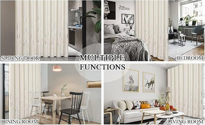 Cream Beige Curtain for Sliding Door 100W x 84L Inch Long Silver Palm Curtains - Image 9