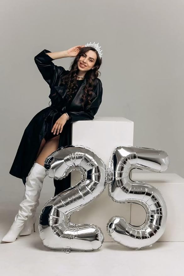 12 Balloon Number 40 Inch Silver Balloons - Image 4