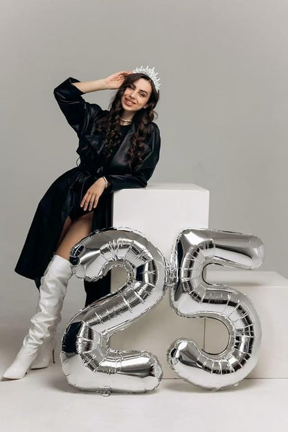 12 Balloon Number 40 Inch Silver Balloons - Image 4