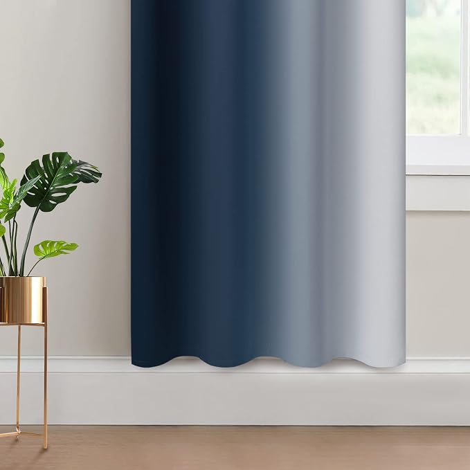 Yakamok Ombre Curtains Navy Blue and Greyish White - Image 4