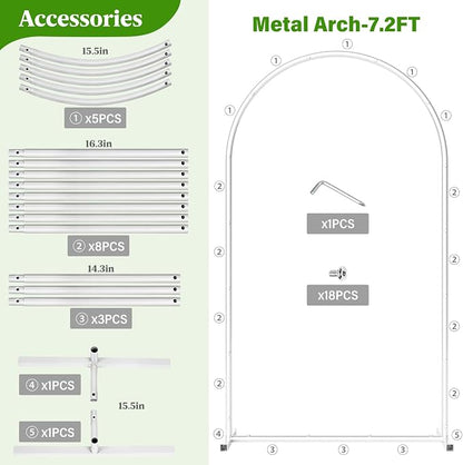 7.2FT Metal Wedding Arch Backdrop Stand, Stable Wedding Arch Frame - Image 4