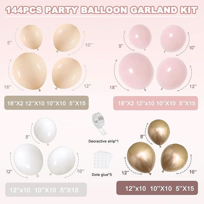 Dusty Pink Gold White Nude Balloons Arch Kit, Party Decor. | Light - Image 2