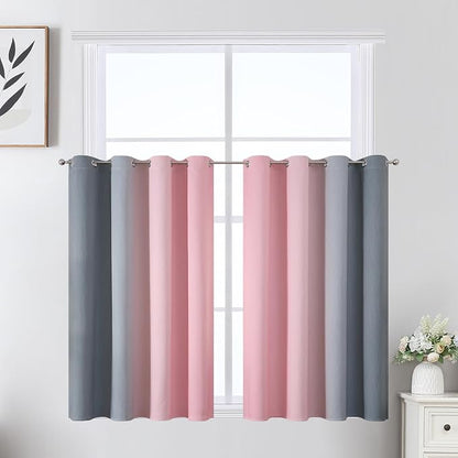 Grey and Pink Ombre Short Blackout Curtains 36 Inch Long, Thermal Insulated - Image 2