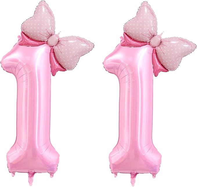 40 inch Number 11 Balloon with Bow Pink Happy Birthday Jumbo Number Balloons by OIBUTUR