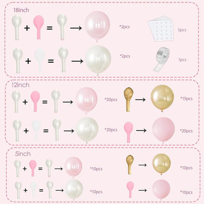 Double Stuffed Pearl Pink White Gold Balloon Arch Kit 119 Pcs | Sweet 16 - Image 3