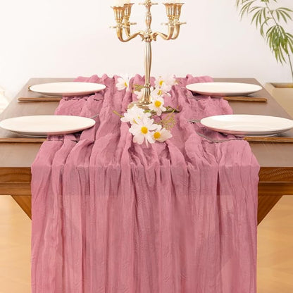 Cheesecloth Table Runner Summer Boho Wedding Birthday Party Home Decor | Mauve - Image 5