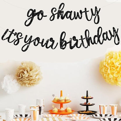BEISHIDA Glitter Black Pre-Strung Go Shawty It's Your Birthday Banner Decor | - Image 4