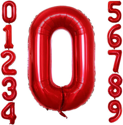 Red Foil Balloons Number 0 for 10th 20th 30th 40th 50th 60th 70th 80th 90th by GOER