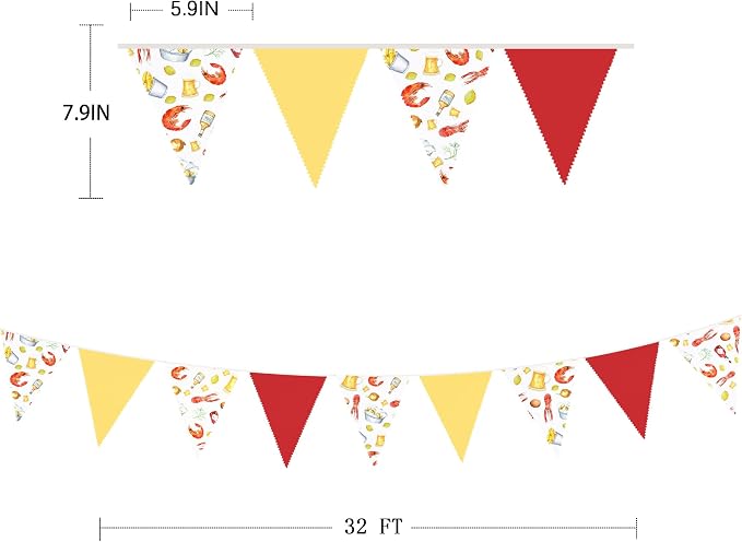 32Ft Crawfish Boil Party Decorations Red Yellow Beer Crawfish Pennant Banner - Image 2