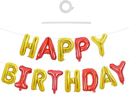 TONIFUL 16 Inch Red Gold Happy Birthday Balloons Banner Decor by TONIFUL