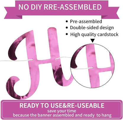 BEISHIDA Double-sided Pink Happy Birthday Banner Party Decoration NO DIY | - Image 3