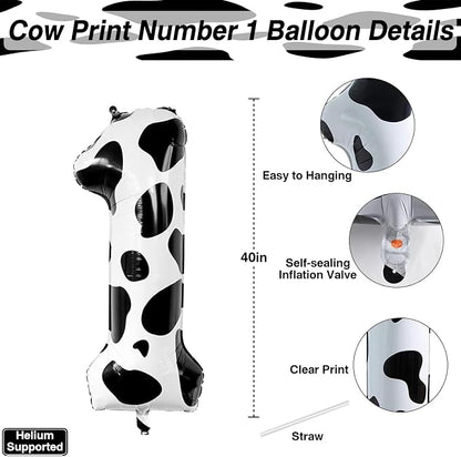 40 Inch Cow Print Number 11 Balloon, Giant Black and White Foil Number Balloons - Image 4