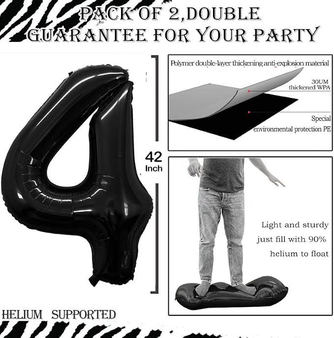 Black Foil Balloons Number 4, Huge Number Balloons - Image 3