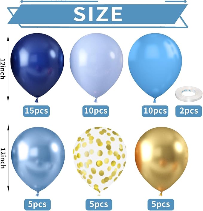 Metallic Chrome Blue Gold Balloons - Image 2