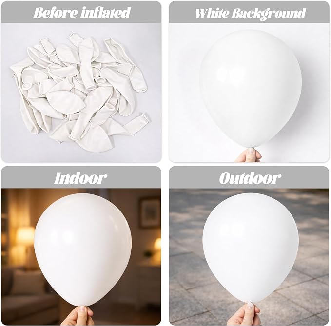 Voircoloria 110pcs White Latex Party Balloons, 12inch | - Image 3