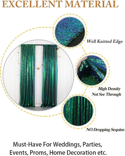 ShinyBeauty Sequin Backdrop Curtain Iridescent Green 2 Panels Sequin Bakdrop - Image 5