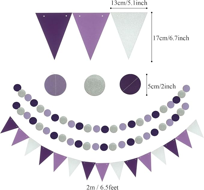 Party Decoration, Pom Poms Flowers, Garlands String Polka Dot and Triangle - Image 5