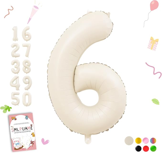 40 Inch Beige Number 6 Balloons by Smlpuame