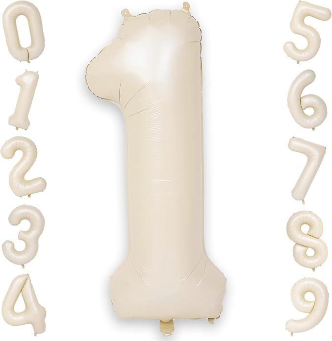 40 Inch Cream Number 1 Balloon, Digital 1 Helium Balloon by KAINSY