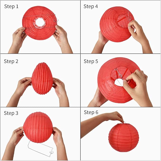 BEISHIDA 8 Inch Orange Paper Lanterns 6 Packs Hanging Round Chinese Lantern | - Image 3