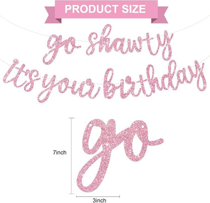 BEISHIDA Glitter Pink Pre-Strung Go Shawty It's Your Birthday Banner Decor | NO - Image 2