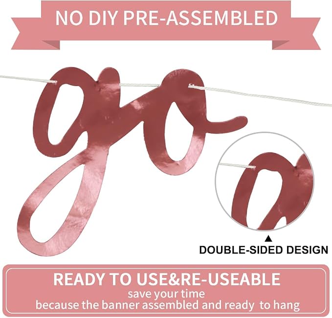 BEISHIDA Double-sided Rose Gold Go Shawty It's Your Birthday Banner Decor | - Image 3
