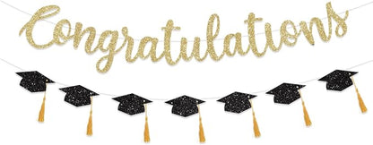 Congratulations Banner Graduation Decorations Class of 2026 Gold Glitter by FHGG