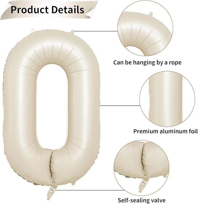 Biapian 40 Inch Cream Number 40 Balloon, 40th Birthday Balloons, Big Digital 40 - Image 3