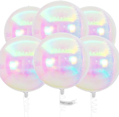 PartyWoo Iridescent Large Round Giant 4D Jumbo Foil Balloons 6pcs 22 Inch | 22 by PartyWoo