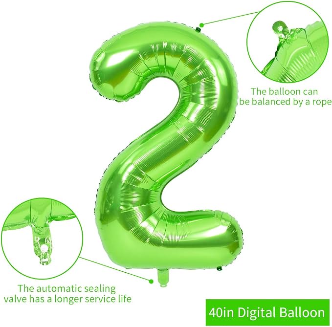TONIFUL 40 Inch Green Number 2 Balloons Large Foil 2nd Birthday Decorations | - Image 2