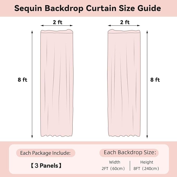 Sugargirl White Sequin Backdrop Curtain 3 Panels 2FTx8FT Glitter White - Image 6