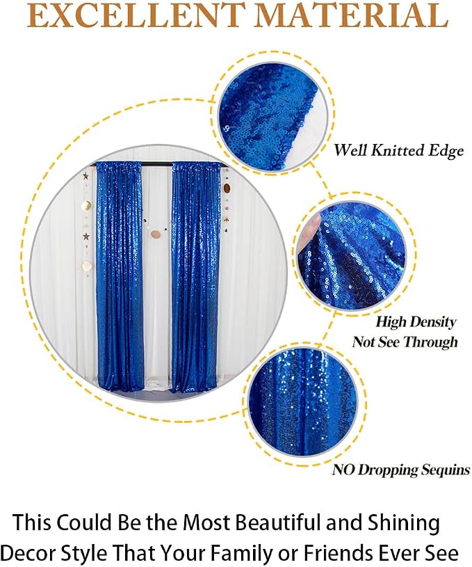 ShinyBeauty Sequin Curtains 2 Panels Royal Blue 2FTx8FT Sequin Photo Backdrop - Image 5