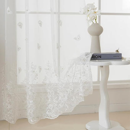 White Sheer Voile Curtains White Embossed Butterflies 72 Inches | Light by VISIONTEX