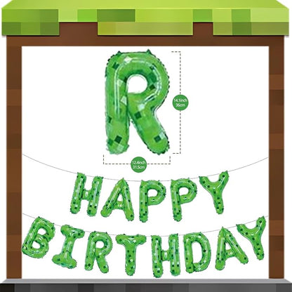 Green Pixel Miner Theme Happy Birthday Balloons Banner 16 Inch Letters - Image 2