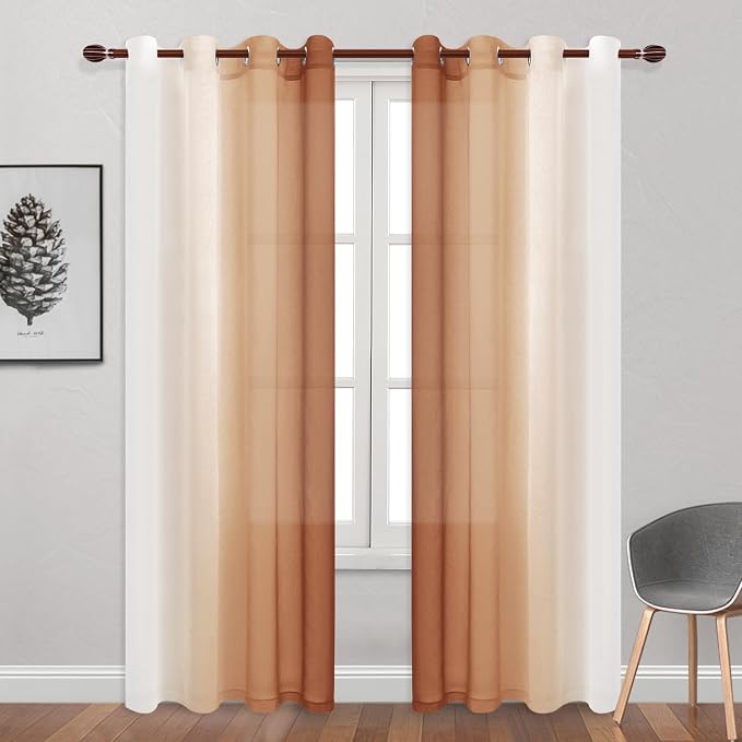 DWCN Ombre Faux Linen Extra Long Sheer Curtains - Image 2