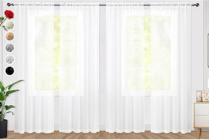 SpaceDresser Sheer White Curtains 4 Panels Rod Pocket Semi-Sheer Curtain 84 by SpaceDresser