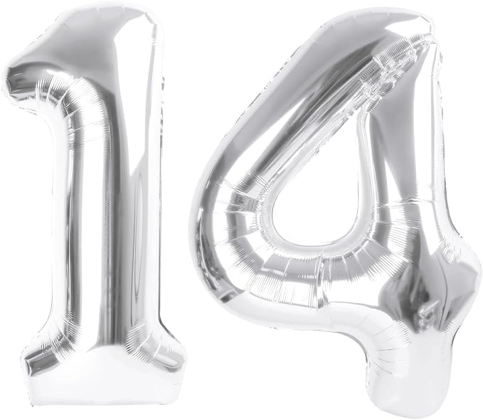 14 Balloon Number 40 Inch Silver Balloons by Mluchee