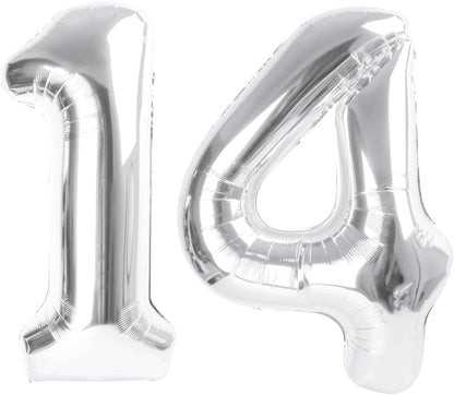Number Balloons 14 Balloon 40 inch Silver by Enyeopd