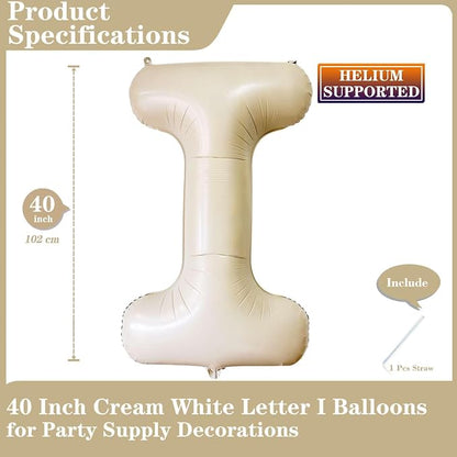 Lovoir 40 Inch Cream White Letter I Balloons, Unisex Adult, Self Sealing - Image 2