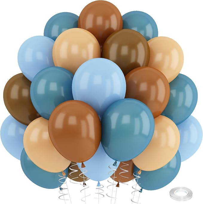 Blue Brown Balloons Dusty Blue Brown Cream Balloons by Paeyeq