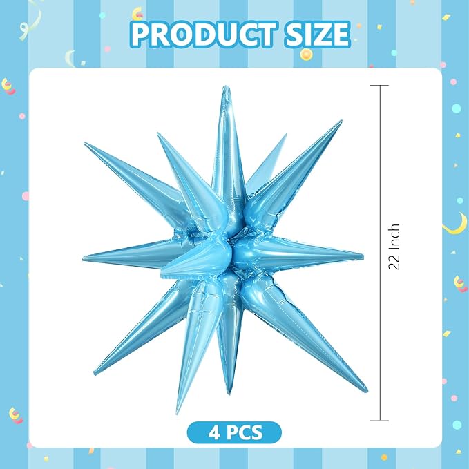 TONIFUL 4 Pcs Star Balloons Light Blue Foil Explosion Party Decoration | 22 - Image 2