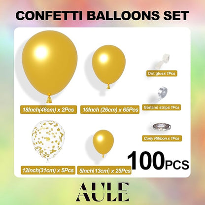 AULE 100Pcs Metallic Gold Balloons 18/12/10/5 Inch Different Sizes | Chrome - Image 2