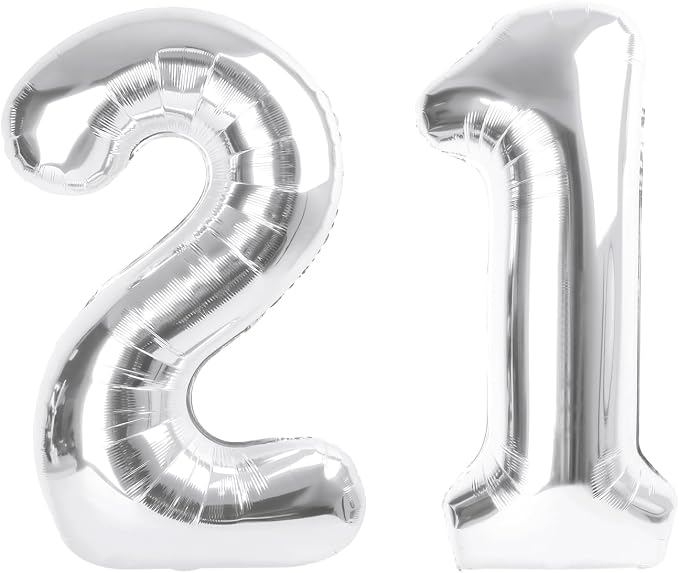 Number Balloons 21 Balloon 40 inch Silver by Enyeopd