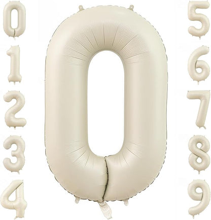 Cream Number 0 Balloons, 40 Inch 0 Balloons Giant Helium Foil Mylar Beige 0 by BBPOOL