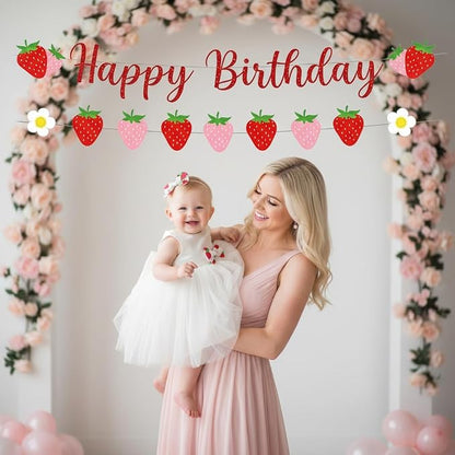 Strawberry Happy Birthday Banner, Strawberry Themed Birthday Party Decoration - Image 6