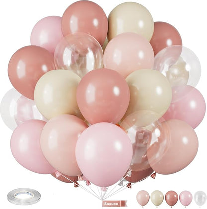 Dusty Pink Balloons, 12 Inch Pastel Pink Balloons, Blush Macaron Orange White by Saxuxu