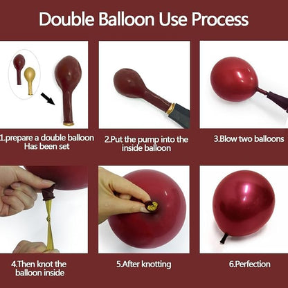 Burgundy Gold Balloons Garland Double Stuffed Pearl White Gold Maroon Wine Red - Image 4